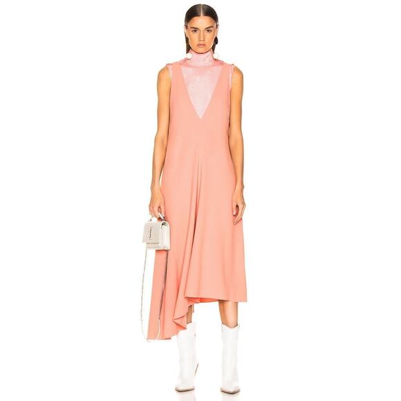 Tibi V Draped Midi Dress Size 0 Pink Haze Crepe Jumper Asymmetric Guest Designer - Picture 1 of 16